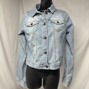 Hollister Light Wash Denim Jean Jacket Women's Size L Classic Button Up Trucker